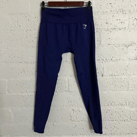 Gymshark Womens Athletic Capri Leggings L Blue Compression D7 - Picture 1 of 9